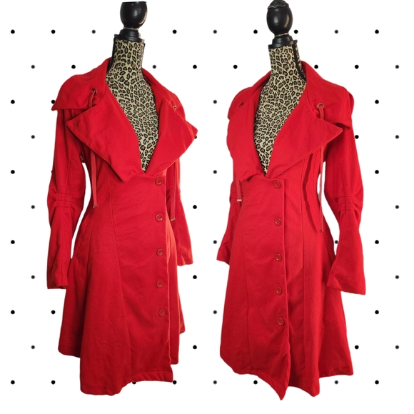 Elegant Red Trench Coat for Women - Picture 2 of 7